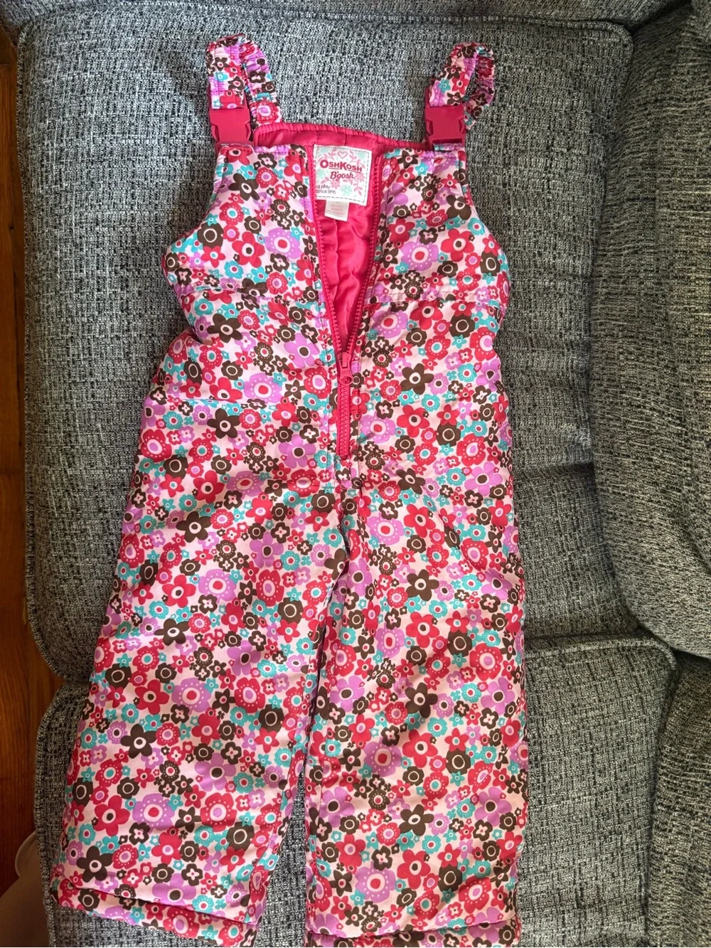 OshKosh B'gosh Bright Pink Floral Insulated Snow Bibs